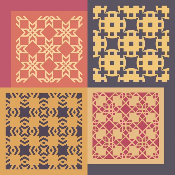 Set of four seamless patterns. Vintage geometric ornaments. — Stock Vector