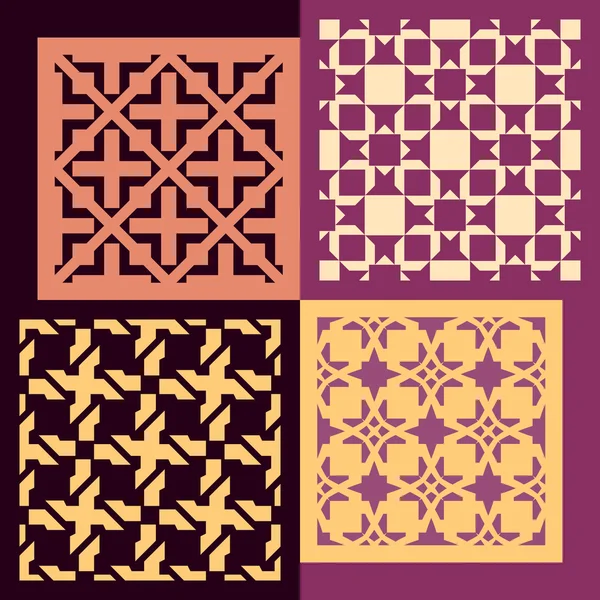 Conjunto de cuatro patrones sin costura. Adornos geométricos vintage . — Vector de stock