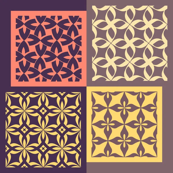 Set of four seamless patterns. Vintage geometric ornaments. — Stock Vector