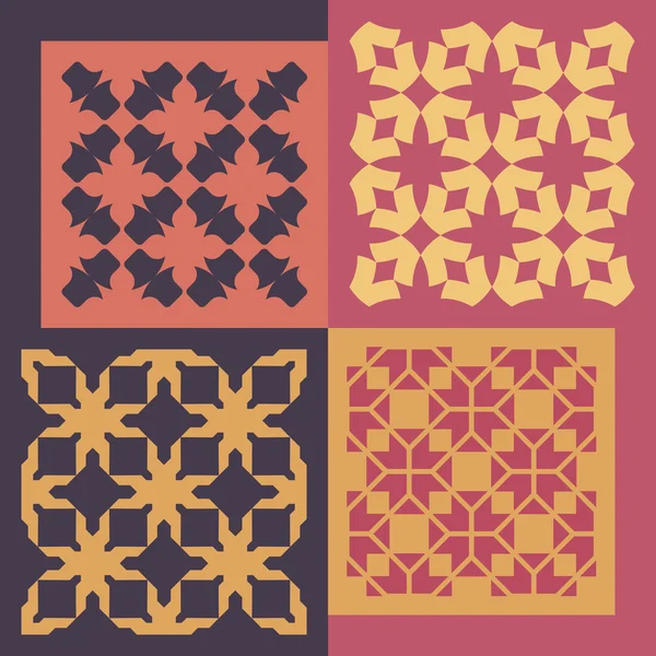 Set of four seamless patterns. Vintage geometric ornaments. — Stock Vector