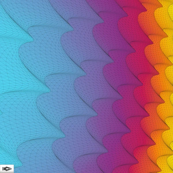 Wavy Grid Background. Mozaic. 3d Ilustrație abstractă vectorială . — Vector de stoc