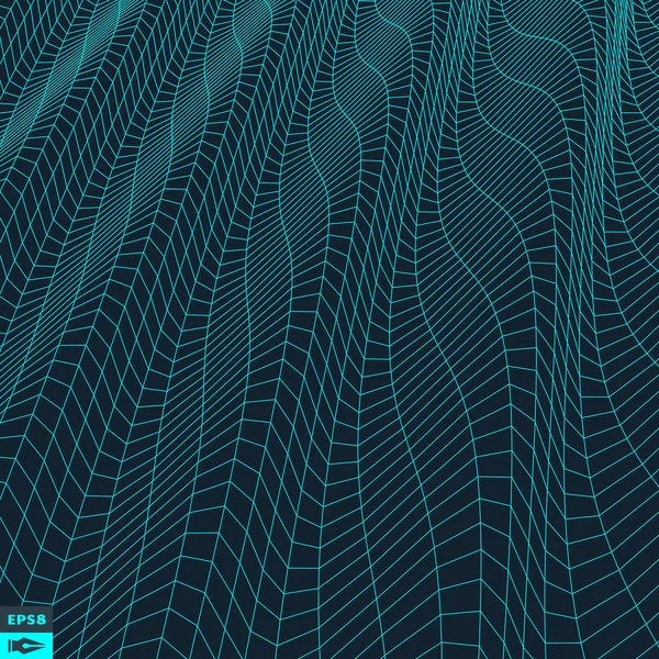 Sfondo della griglia ondulata. Illustrazione astratta del vettore 3d . — Vettoriale Stock