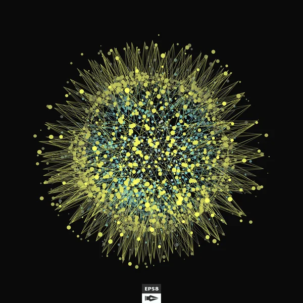 3 d を抽象的な設計要素は、エンブレム。黒の背景に別のライトのドット。ベクトル図 — ストックベクタ