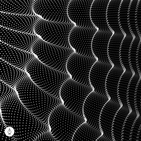 波状グリッドの背景。3D抽象ベクトル図. — ストックベクタ