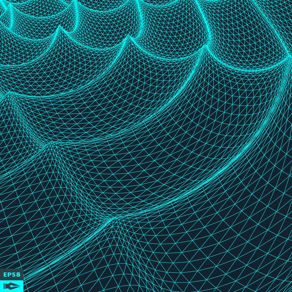 Wavy Grid Background. Illustration vectorielle abstraite 3d . — Image vectorielle