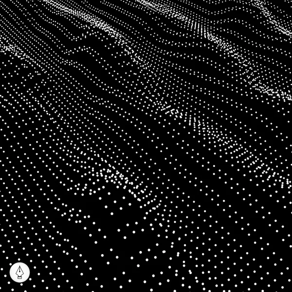 波状グリッドの背景。3D抽象ベクトル図. — ストックベクタ