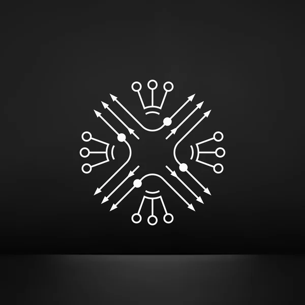 Scheme. Abstract sign with Arrows, Circles, Dots and other Symbols. Contemporary Graphic Design. Engineering Template. Line Art Design. Vector Illustration. — Stockový vektor