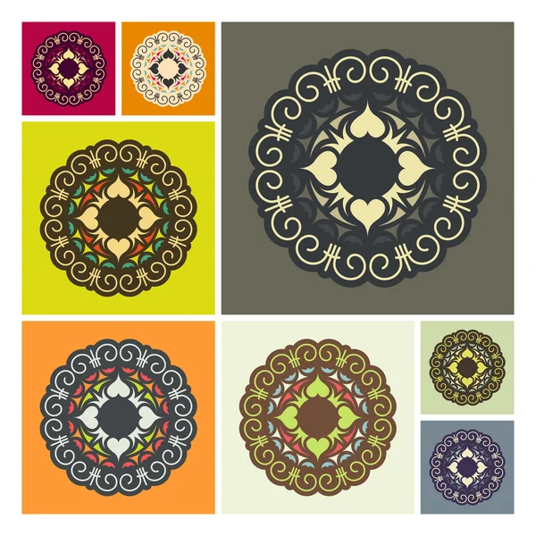 Set of Ethnic Circle Elements. Orient Traditional Design. Lace Pattern. Mandala Round Ornament. Vector Fashion Illustration. — ストックベクタ