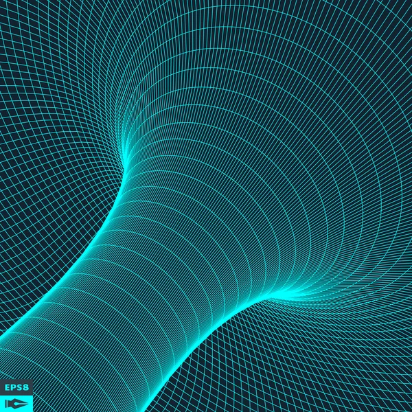 Abstracto 3d superficie parece embudo. Estilo de tecnología futurista. Textura de fondo de cuadrícula perspectiva. Ilustración vectorial — Archivo Imágenes Vectoriales