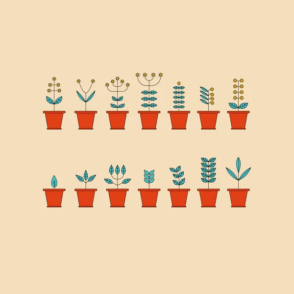 Set con iconos de maceta. Colección Nature. Flora Elements. Eco Signos. Ilustración vectorial . — Archivo Imágenes Vectoriales