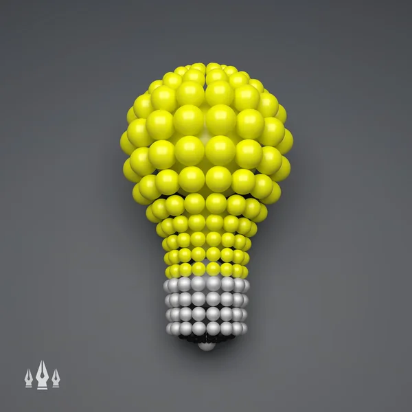 Lampadina. Idea Concept. Illustrazione 3D per il marketing, sito web, presentazione aziendale. Composizione delle sfere 3d. Illustrazione vettoriale per Scienza, Tecnologia, Web Design. Stile tecnologico futuristico . — Vettoriale Stock