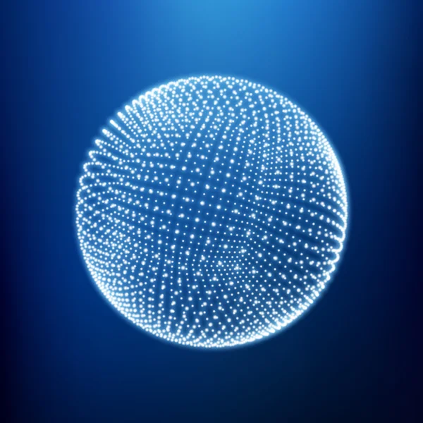 球は点で構成されます。世界的なデジタル接続。抽象世界グリッド。ワイヤ フレームの球のイラストです。抽象的な 3 d グリッド デザインします。熱烈なグリッドです。3 d 技術のスタイル。ネットワーク - 世界デザイン. — ストックベクタ