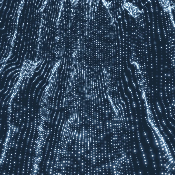波网格背景。波纹网格。格子背景。抽象的矢量图。网络空间网格。3d 的技术风格。发光的网格。带点线框插图。网络设计与粒子 — 图库矢量图片