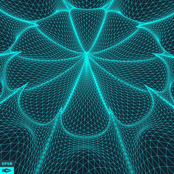 3D perspektivní mřížku pozadí. Abstraktní geometrická ilustrace. Struktura připojení. Futuristické technologie styl. — Stockový vektor