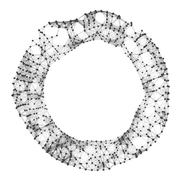 Wireframe Object with Dots. Estrutura de conexão 3D abstrata. Forma geométrica para design. Elemento Geométrico da Rede, Emblema e Ícone. Grade molecular. Estilo de tecnologia 3D com partículas . — Vetor de Stock