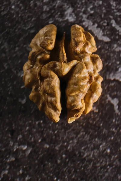 Half Walnut Kernel Walnut Closeup Macro Black Background Nut Macro — Stock Photo, Image