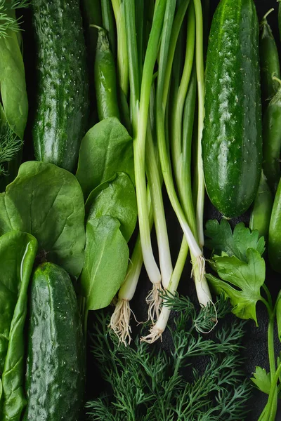 Nahaufnahme Grünes Gemüse Dunkles Blattwerk Hintergrund Konzept Der Gesunden Ernährung — Stockfoto