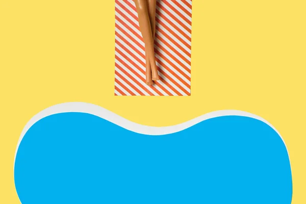 Creative Minimal Beach Concept Summer Vacation Layout Doll Legs Beach — Stock Photo, Image