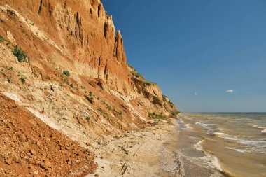 Beautiful landscape, sandy cliff over the sea. Spring. Travel concept. Beautiful nature. Ukraine.
