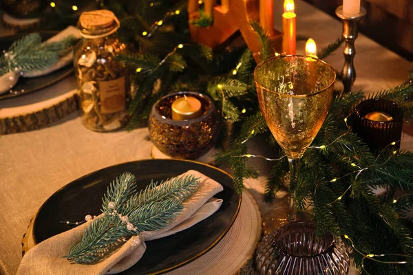 Ensemble Table Noël Décorations Vacances Décor Célébration Nouvel — Photo
