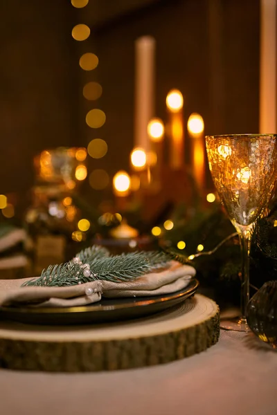 Christmas Table Setting Holiday Decorations Decor New Year Celebration — Stock Photo, Image
