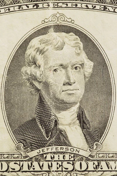 Shabby Nota Dois Dólares Close Retrato Jefferson — Fotografia de Stock