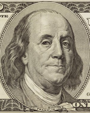 ABD Başkanı Benjamin Franklin 'in portresi - 100 dolarlık yakın çekim makro fotoğraf