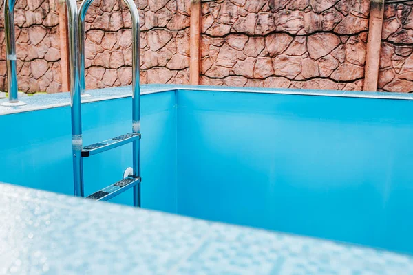 Staircase Stainless Steel Railings Entrance Pool Blue Tiles — Stock Photo, Image