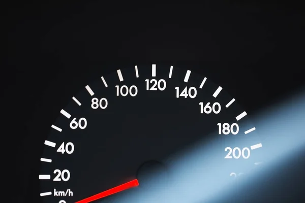 Black Car Speedometer Red Arrow White Numbers Thirst Speed — Stock Photo, Image