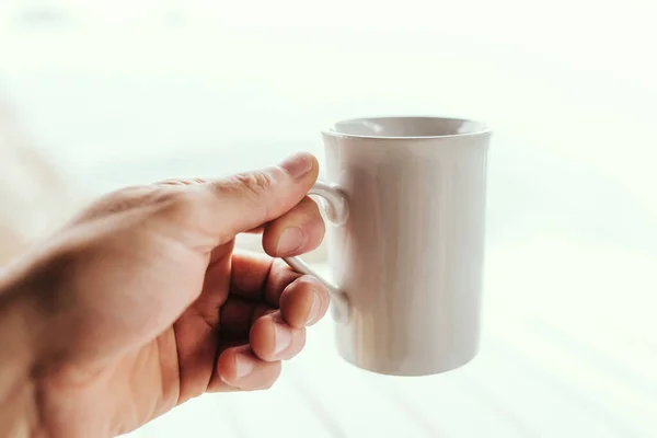 Taça Cerâmica Branca Alta Estreita Mão Chá Café — Fotografia de Stock