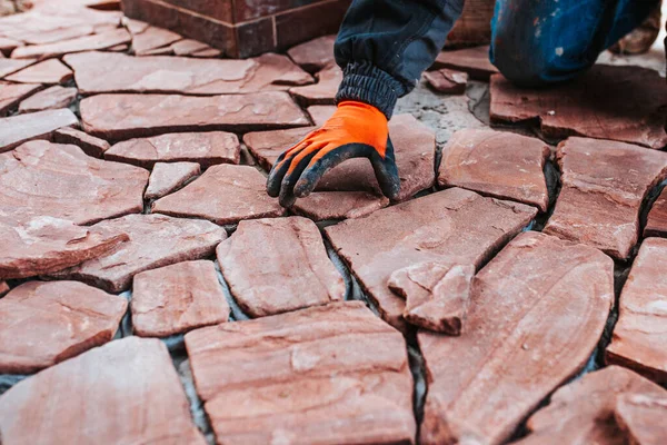 Installation Professionnelle Carreaux Sur Colle Travaux Finition Extérieure Haute Qualité — Photo