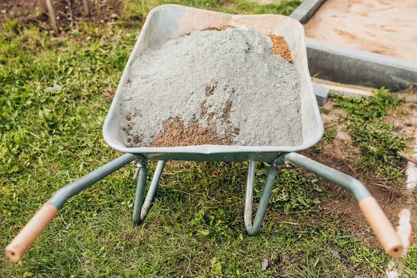 Una Miscela Asciutta Sabbia Cemento Rafforzare Base Posa Lastre Pavimentazione — Foto Stock