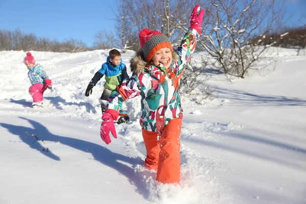 Kindergruppe Spielt Winter Auf Schnee — Stockfoto