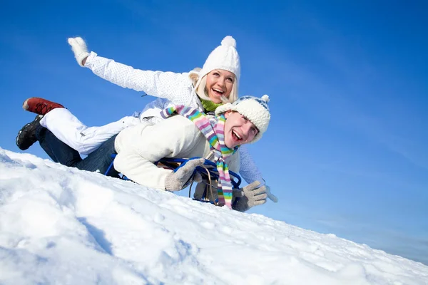 Young Couple Having Fun Winter Time Ski Resort — Stock Photo, Image