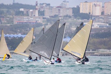 Rüzgarlı bir günde yelkenli yelkenli yelkenli yarışı.