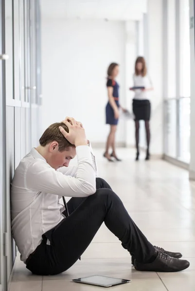 Young Business Man Sitting Office Wall Crisis Moment — Stockfoto