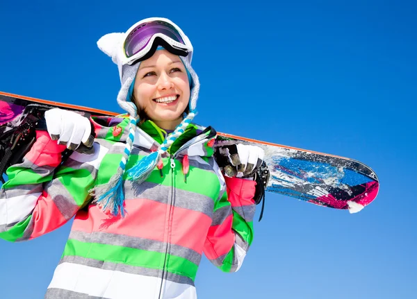 Vrouw met snowboard — Stockfoto