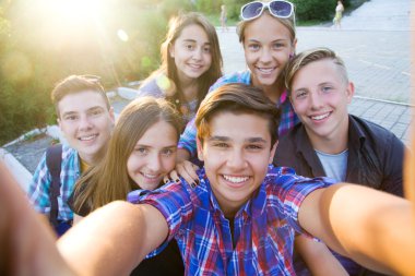 Group of teenagers in park clipart