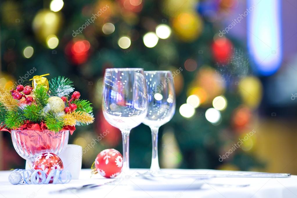 served table decorated for Christmas