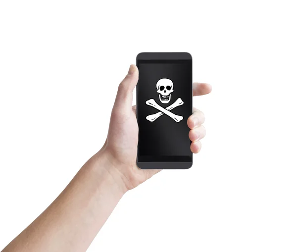 Smartphone do pirata na mão — Fotografia de Stock