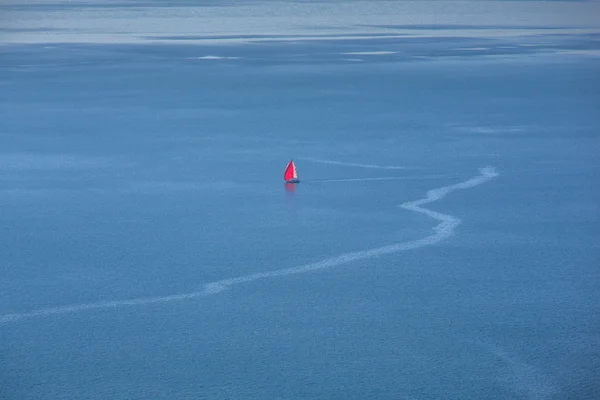 Красный парусник на море — стоковое фото