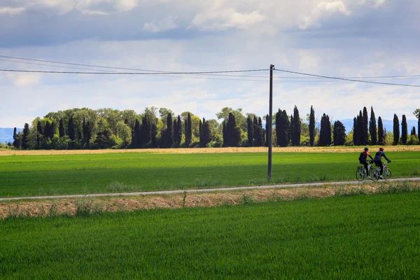 Rowerzyści w rezerwacie przyrody nad rzeką Isonzo — Zdjęcie stockowe