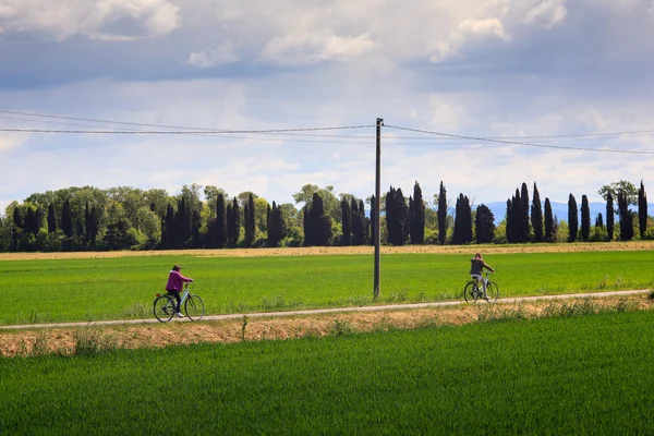 Ποδηλάτες στη φύση αποθεματικό του ποταμού Isonzo — Φωτογραφία Αρχείου