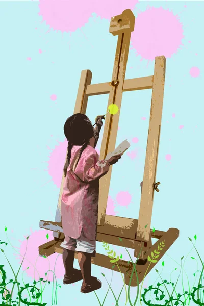 画架上儿童绘画的生动例证 — 图库照片