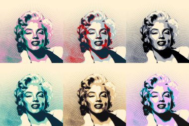 Marylin Monroe 'nun şablon ya da ipek ekran baskılı çoklu dijital portresi 