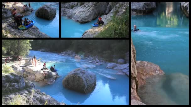 Tauchen Und Kanufahren Fluss Soca Slowenien Europa — Stockvideo