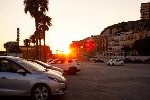 Uitzicht Porto Empedocle Parking Bij Zonsondergang — Stockfoto