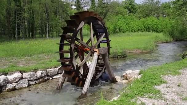 Vattenhjulet i floden — Stockvideo