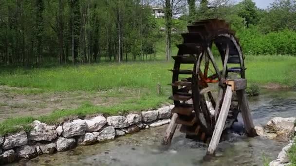 Water wheel in the river — Stock Video