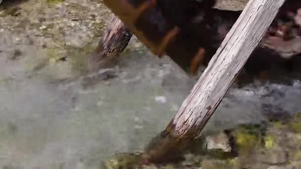 Колесо воды в реке — стоковое видео